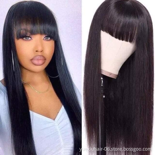 Wholesale Silky Straight Human Hair Wig with Bang 250% Density 30INCH Full Machine Made Brazilian Virgin Hair Wigs Factory Price